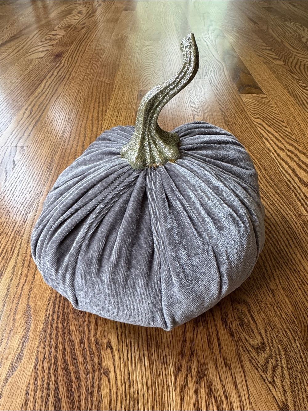 Plush Velvet Grayish Lavender Decorative Pumpkin with Silver Stem - Home Accents